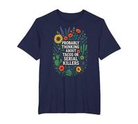 Probably Thinking About Tacos - Funny Murder Theme T-Shirt, Men's Big and Tall, Navy Blue, 4X Tall