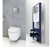 Probaty Bathrooms 1.14M Concealed Cistern Frame Rimless Round Wall Hung Toilet Set Uf Soft Close Seat Chrome Square Flush Plate