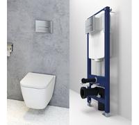 Probaty Bathrooms 1.14M Concealed Cistern Frame Rimless Square Wall Hung Toilet Set Chrome Square Flush Plate Uf Soft Close Seat