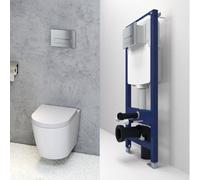 Probaty Bathrooms 1.14M Concealed Cistern Frame Rimless Wall Hung Toilet Round Set Square Chrome Flush Plate Soft Close Seat Wc
