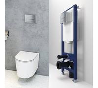 Probaty Bathrooms 1.14M Concealed Cistern Frame Rimless Wall Hung Toilet Round Set Uf Soft Close Seat Chrome Square Flush Plate