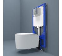 Probaty Bathrooms 1.14M Concealed Cistern Frame Round Rimless Wall Hung Toilet Set Chrome Dual Flush Plate Uf Soft Close Seat