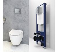 Probaty Bathrooms 1.14M Concealed Cistern Frame Round Wall Hung Toilet Set Chrome Square Flush Plate Soft Close Seat Wc Pan