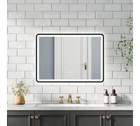 Probaty Bathrooms 3-Color Led Mirror Backlit,70X50Cm With Bluetooth And Clock,memory Function,anti-Fog Wall Black Framed Mirror