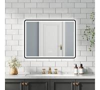 Probaty Bathrooms 3-Color Led Mirror Backlit,80X60Cm With Bluetooth And Clock,memory Function,anti-Fog Wall Black Framed Mirror