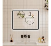 Probaty Bathrooms 3 Colors Led Mirror Backlit,70X50Cm Black Framed With Bluetooth And Clock,memory Function,anti-Fog Wall Vanity