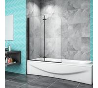 Probaty Bathrooms 900x1400mm Matt Black Hinged 2 Easy Clean Glass Over Bath Shower Door Panel Folding Screen