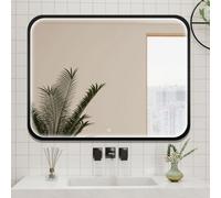 Probaty Bathrooms Led Mirror 90X70Cm Dimmable Illuminated With Touch Sensor Ip44,black Frame Wall Mounted Front-Lit Vanity Mirror