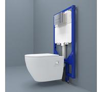 Probaty Bathrooms Round Wall Hung Toilet 1.14M Concealed Cistern Frame Set Slim Uf Soft Close Seat Chrome Square Flush Plate