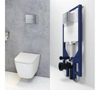 Probaty Bathrooms Square Wall Hung Toilet Rimless 1.14M Concealed Cistern Frame Set Uf Soft Close Seat Chrome Square Flush Plate