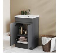 Probaty Bathrooms Vanity Unit Matte Anthracite Mdf,500X385X800mm,freestanding,2 Doors With Artificial Stone Square Basin