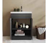 Probaty Bathrooms Vanity Unit Matte Anthracite Mdf,600X390X800mm,freestanding,2 Doors With Artificial Stone Square Basin