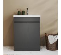 Probaty Bathrooms Vanity Unit Matte Anthracite Mdf,600X390X800mm,freestanding,detachable,2 Doors With Ceramic Thick Basin