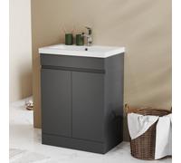 Probaty Bathrooms Vanity Unit Matte Anthracite Mdf,600X390X800mm,freestanding,detachable,2 Doors With Artificial Stone Basin