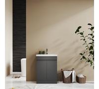 Probaty Bathrooms Vanity Unit Matte Anthracite Mdf,600X390X800mm,freestanding,detachable,2 Doors With Ceramic Thin Basin
