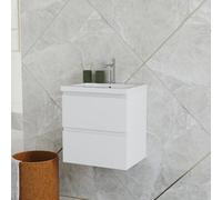 Probaty Bathrooms Vanity Unit Matte White Mdf,500X385X520mm,wall Mounted,2 Drawers With Artificial Stone Square Basin