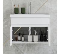 Probaty Bathrooms Vanity Unit Matte White Mdf,590X385X400mm,2 Doors Wall Mounted With Artificial Stone Square Basin