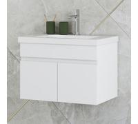 Probaty Bathrooms Vanity Unit Matte White Mdf,590X385X400mm,2 Doors Wall Mounted With Ceramic Thick Basin