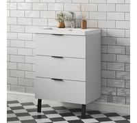Probaty Bathrooms Vanity Unit Matte White Mdf,600X385X850mm,wall Mounted,3 Drawer With Artificial Stone Square Basin