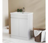 Probaty Bathrooms Vanity Unit Matte White Mdf,600X390X800mm,freestanding,detachable,2 Doors With Artificial Stone Basin