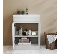 Probaty Bathrooms Vanity Unit Matte White Mdf,600X390X800mm,freestanding,detachable,2 Doors With Artificial Stone Square Basin