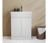 Probaty Bathrooms Vanity Unit Matte White Mdf,600X390X800mm,freestanding,detachable,2 Doors With Ceramic Thick Basin