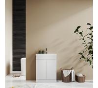 Probaty Bathrooms Vanity Unit Matte White Mdf,600X390X800mm,freestanding,detachable,2 Doors With Ceramic Thin Basin