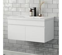 Probaty Bathrooms Vanity Unit Matte White Mdf,790X450X400mm,wall Mounted,2 Doors With Ceramic Basin