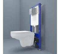 Probaty Bathrooms Wall Hung Toilet Rimless 1.14M Concealed Cistern Frame Set Chrome Square Flush Plate Slim Uf Soft Close Seat