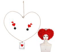 Probeauty Queen Costume Accessories Set, Red Heart Necklace and Earrings for Halloween Queen Costumes Party