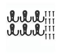 ProBene 12 PCS Black Dual Coat Hooks Wall Mounted - Heavy Duty Double Hooks with 24 Screws for Hanging Coats, Hats, Towels, Keys - Metal Hook Set for Door, Bathroom, Kitchen, Bedroom