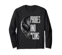 Probes and Cons Funny Pun and Retro Grey Alien UFO Long Sleeve T-Shirt
