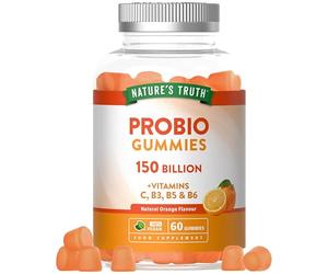 Probiotic Gummies | Complex with Lactobacillus casei, Vitamins C, B3, B5 & B6 | Natural Orange Flavour | 60 Vegan Gummies for Men & Women | Nature's Truth