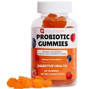 Probiotic Gummies for Adults and Kids 50 Billion CFU, 10 Strains Lactobacillus rhamnosus & Bifidobacterium HN019 - Vegan Gut Health & Digestive Support - 60 Gummies (1 Month Supply), Orange, Aclla