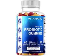 Probiotic Gummies, Sugar Free, Natural Orange & Strawberry, 60 Gummies (2.5 Billion CFU per Gummy), Vitamatic