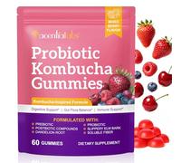 Probiotic Kombucha Gummies with Prebiotic, Probiotic & Postbiotic | Bacillus Coagulans MTCC 5856 | Digestive & Gut Flora Support | Slippery Elm & Dandelion Root | Mixed Berry | 60 Vegan Gummies