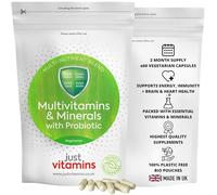 Probiotic Multivitamins & Minerals | 60 Tablets | Live Lactobacillus Acidophilus, Prebiotics, Zinc, Vitamin D, Iron & B-Complex | Gut Health & Immune Support | Just Vitamins - Made in UK