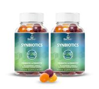 Probiotic + Prebiotic Fiber Gummies Sweetened with Stevia and Tapioca - Suitable for Kids & Adults, for Better Gut Health, High Potent Probiotics & Fiber - 120 Strawberry, Lemon, Blueberry Gummy