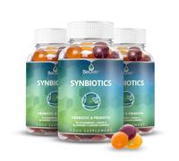 Probiotic + Prebiotic Fiber Gummies Sweetened with Stevia and Tapioca - Suitable for Kids & Adults, for Better Gut Health, High Potent Probiotics & Fiber - 180 Strawberry, Lemon, Blueberry Gummy