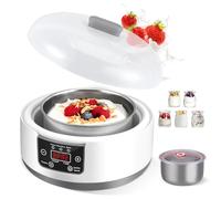 Probiotic Yogurt Maker with 5 Glass Jars and Stainless Steel Bowl, 1.2L Yogurt Machine with LED Display, Adjustable Temp & Timer, Electric Yogurt Machine for Homemade Making Organic,Natto,Fermentation