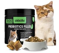 Probiotics for Cats Chews 500PCs - Digestive, Gut Health & Diarrhea Support - Probiotic Chews For Feline - Crunchy & Creamy with Cat Probiotics, Enzymes & Natural Ingredients - Salmon