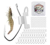 PROBITE Luminous Live Shrimp Hooks - Glow-in-The-Dark Offset Barbed Hooks with Silicone Bands, High-Carbon Steel Saltwater Shrimp Fishing Hooks, for Inshore & Night Fishing