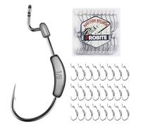 PROBITE Weighted Fishing Hooks - 25PCS Crankbait & Weedless Hooks with Sharp Barbed Tips, Offset Shank Wacky Rig Hooks for Soft Plastics in Cover & Structure