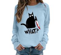 Problem Solved Bloody Halloween Costume Sweatshirt Spooky Season Sweatshirts Fleece Oversized Sweater Shirt Sanderson Sisters Pullover Tops Blouse Womens Bloodstained Outfits, Sky Blue, M