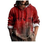 Problem Solved Bloody Hoodie Halloween Cosplay Long Sleeve for Women Men 3d Pattern Blood Hooded Adult Cotton Linen Novelty Quarter-Button T Shirt Drawstring Oversized Sweatshirts Wine XL