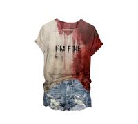 Problem Solved Bloody Shirt I'm Fine Bloody Funny Shirt for Women Halloween Clothes Blood Horror Gift Blood Splatter Top