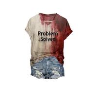 Problem Solved Bloody Shirt I'm Fine Bloody Funny Shirt for Women Halloween Clothes Blood Horror Gift Blood Splatter Top Sand