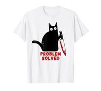 Problem Solved-Funny Black Cat With a Bloody Knife Halloween T-Shirt