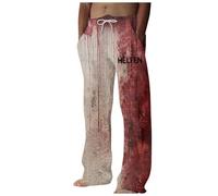 Problem Solved Halloween Jogging Bottoms Men's Lightweight Sweatpants Trousers Bloody Gothic Sports Trousers Training Trousers Horror Blood Splash Linen Trousers White Long Sports Trousers Lightweight