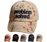 Problem Solved Hat,Unisex Casual Dark Blood Stain Hat Embroidered Baseball Men Ball Cap Halloween Horror Costume Prop Party Costume Headwear (E)